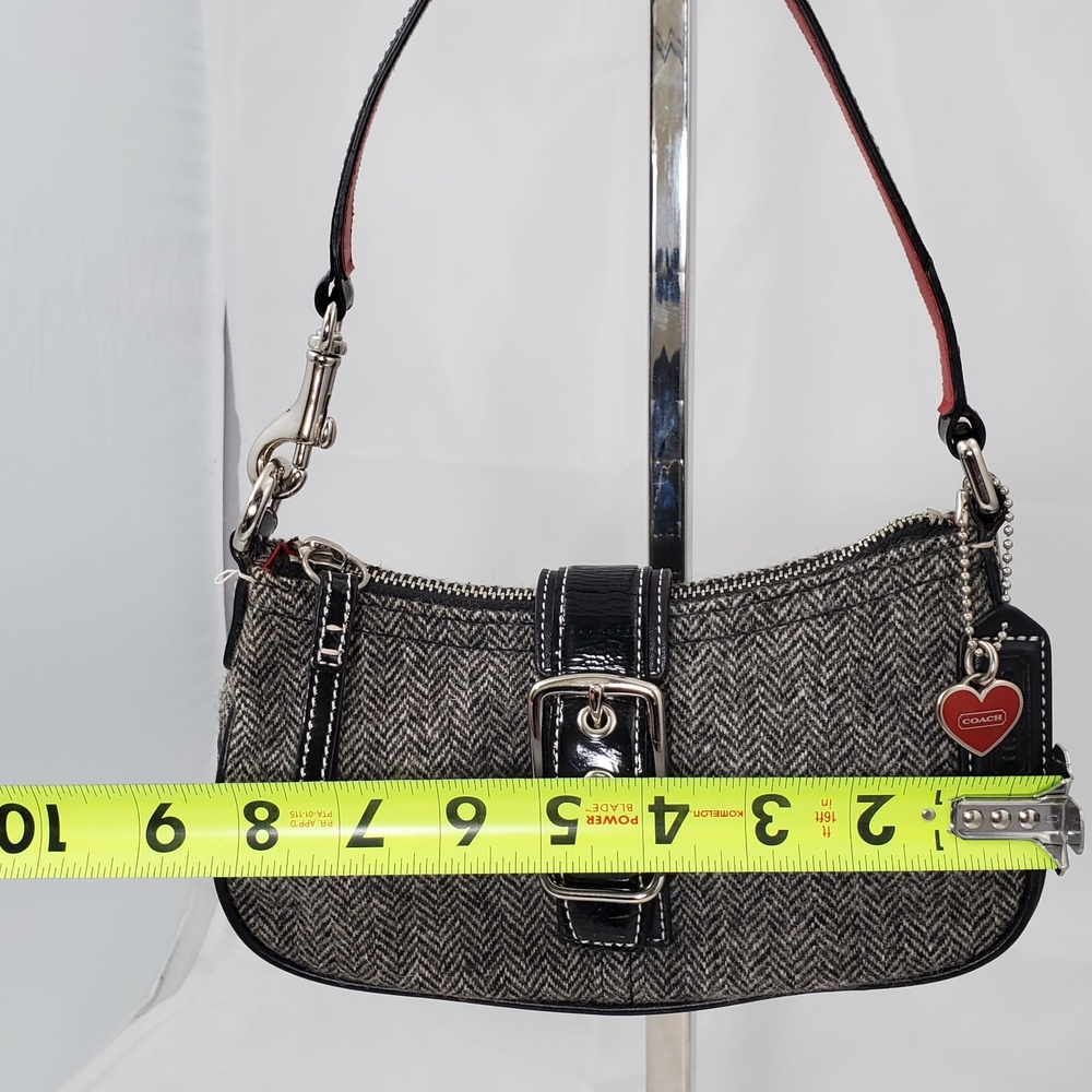 Vintage 2004 Y2K Coach Hamptons Herringbone Wool Leather Shoulder Bag Heart 1406 - Picture 5 of 16